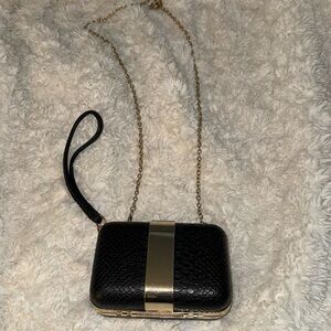 Cute black and gold mini crossbody wristlet evening bag